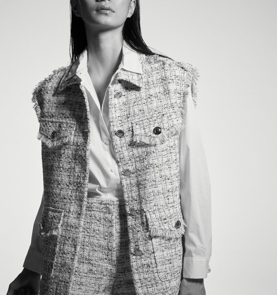 Bouclé vest - women's vests and sleeveless jackets - White | Sisley image number 7